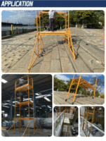 Échafaudage d'escalier en acier de 1,8 m - Plateforme mobile à pieds réglables pour terrains inégaux, structure en fer robuste avec plateau antidérapant et roues
