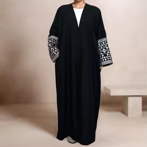 Abaya Abierta con Bordado Floral y Patrón Étnico, Cárdigan con Bolsillo, Cuello en V, Vestido Tipo Murciélago, Ropa Islámica para Uso Diario - Product Image 2