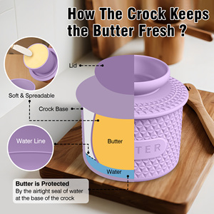 Silicone Butter Dish with Knife Ceramic Base Air-Tight <b>Storage</b> <b>Container</b> European Farmhouse Style Kitchenware Set Gift - Product Image 6