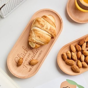 Plateau ovale en bois de hêtre massif 23x10x1,5cm, plateau de service personnalisable pour le petit-déjeuner, les fruits, les desserts, le café - Product Image 2