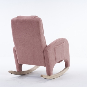 Moderna e Resistente Sedia a Dondolo Rosa per Soggiorno, Interno/Esterno, Relax, Tessuto Teddy, Design con Gambe in Legno, Arredamento per la Casa - Product Image 5
