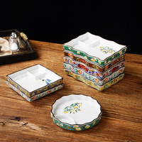 Piring Sushi Porselen Persegi Gaya Jepang Motif Tanaman Desain Retro Mewah Ringan Aman untuk Microwave Hadiah Bisnis
