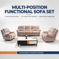Ensemble de canapés inclinables beiges en gros, canapé 3 places, causeuse et fauteuil inclinable en tissu doux pour salon