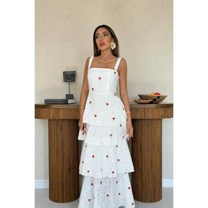 Vestido Rojo de Tirantes Finos con Lazo en la Espalda, Corte en A, Cintura Natural, Tejido Transpirable, para Uso Diario Informal, Venta al por Mayor - Product Image 4