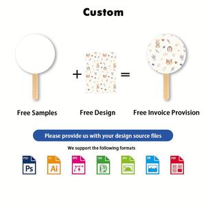 พัดไม้โฆษณาส่งเสริมการขาย พัดกระดาษพิมพ์ลายตามสั่ง พร้อมด้ามจับ - Product Image 3