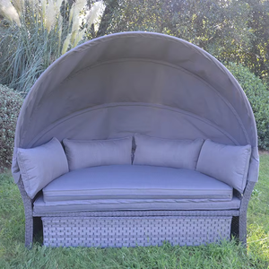 Meubles de jardin d'extérieur en osier moderne tout temps en rotin rond Daybed auvent en aluminium cadre Patio rotin pour salon hôtels - Product Image 4