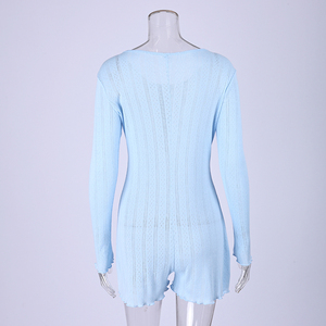 QINSI Sexy tuta di un pezzo per donna in maglia Pointelle pagliaccetti a maniche lunghe <span class=keywords><strong>con</strong></span> <span class=keywords><strong>bottoni</strong></span> camicia <span class=keywords><strong>da</strong></span> <span class=keywords><strong>notte</strong></span> donna - Product Image 5