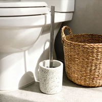 Ensemble d'accessoires de salle de bain en terrazzo blanc écologique, vente en gros directe d'usine : distributeur de savon, gobelet, porte-brosse WC, porte-savon