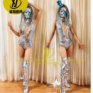 Quantité minimale de commande 1 pièces nouvelle mode Led casque <span class=keywords><strong>Robot</strong></span> argent miroir Costume argent femmes miroir Costume pour les fêtes Performance - Product Image 6