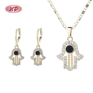 宗教的なパームジュエリーセットトルコ美しい真鍮18Kゴールドメッキサボテンイヤリングネックレスジュエリーセットジルコン付き - Product Image 3