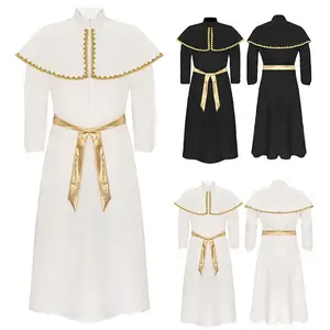 2024 Men's Priest Costume Halloween Party Outfit Traditional Vestments With Robe Collar And Sash