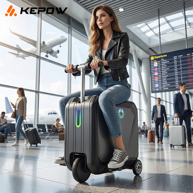 Smart Electrical Riding Suitcase 40L Large Capacity Luggage Scooter With Led Breathing Light Cup Holder