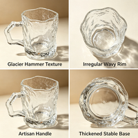Mug en verre texturé effet glacier avec poignée, texture martelée transparente, pour café, thé, maison, fête, logo personnalisé, vente en gros, compatible lave-vaisselle, anti-fuite