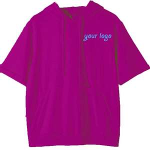 Fabrication Logo personnalisé ample à manches courtes à capuche homme sérigraphie uni surdimensionné marron léger 230g broderie à capuche hommes - Product Image 2