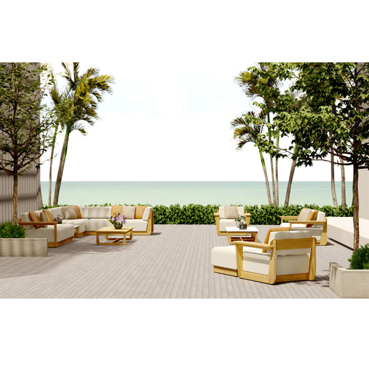 Modern luxury customized weathered teak wood furniture outdoor sectional garden sofa set