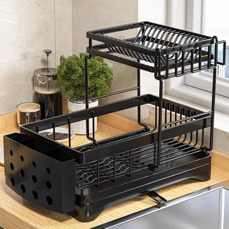 2 Tier Draining Dryer Dish Drainer Rack Dish Drying Rack For Kitchen Organization Dish Plate Storage Holder