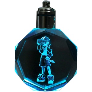 Custom Octagonal K9 Crystal Key Chain Personalized Photo Pendant Key Ring Laser Engraved LED Light 3D Gift Box Promotion Gift
