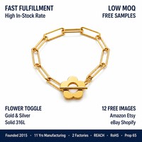 Gelang Wanita Custom Grosir Lapis Emas 18K Bahan Stainless Steel Model Trendy Bunga Daisy Rantai Paperclip T untuk Acara Keagamaan