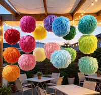 Lanterne ronde en pompons colorés durables EAST TERN de 12 pouces, faite à la main en papier de soie avec franges, pour la décoration de plafond, de pièce, de fête en plein air