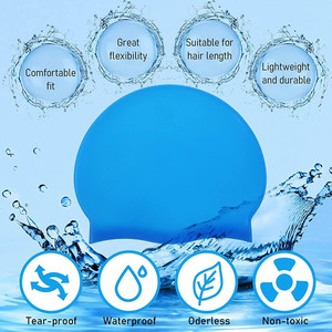 Bonnets <span class=keywords><strong>de</strong></span> <span class=keywords><strong>bain</strong></span> en <span class=keywords><strong>silicone</strong></span> <span class=keywords><strong>de</strong></span> qualité alimentaire écologiques avec logo personnalisé pour cheveux longs - Durables, doux, confortables, couleurs personnalisables, femmes, hommes - Product Image 4
