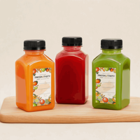 Bouteilles carrées de jus de 480 ml avec bouchon en plastique PET, surface givrée, logo personnalisé, bouchon à vis - différentes tailles 12 oz