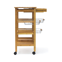 Carrito de Cocina Rodante de Bambú con Ruedas, Soporte para Horno de Microondas, Carrito de Almacenamiento y Mesa Auxiliar