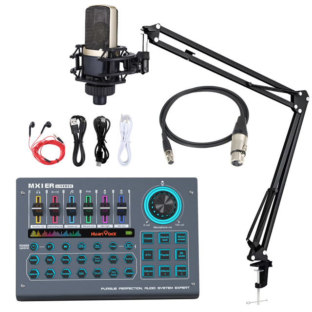 Professional Recording Podcast Sound Card XLR Microphone 3 in 3 Out Podcast Equipment for Live Streaming Phone Home Karaoke