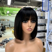 Perruque Bob Droite en Cheveux Humains avec Frange, Perruque Bob Lace Front 13x4, Cheveux Vierges Alignés, Mèches, Vente en Gros pour Revendeurs