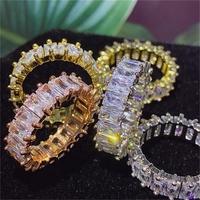 Nhẫn Ngón Tay Pha Lê Đám Cưới Mạ Vàng 18K Sang Trọng Trang Sức Nữ Iced Out Bạc Trắng Mạ Vàng Cubic Zirconia Nhẫn Tennis
