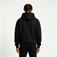 Sweat à capuche oversize noir uni pour homme, 100 % coton épais, avec logo de marque personnalisé brodé, respirant, finition délavée, modèle pull-over