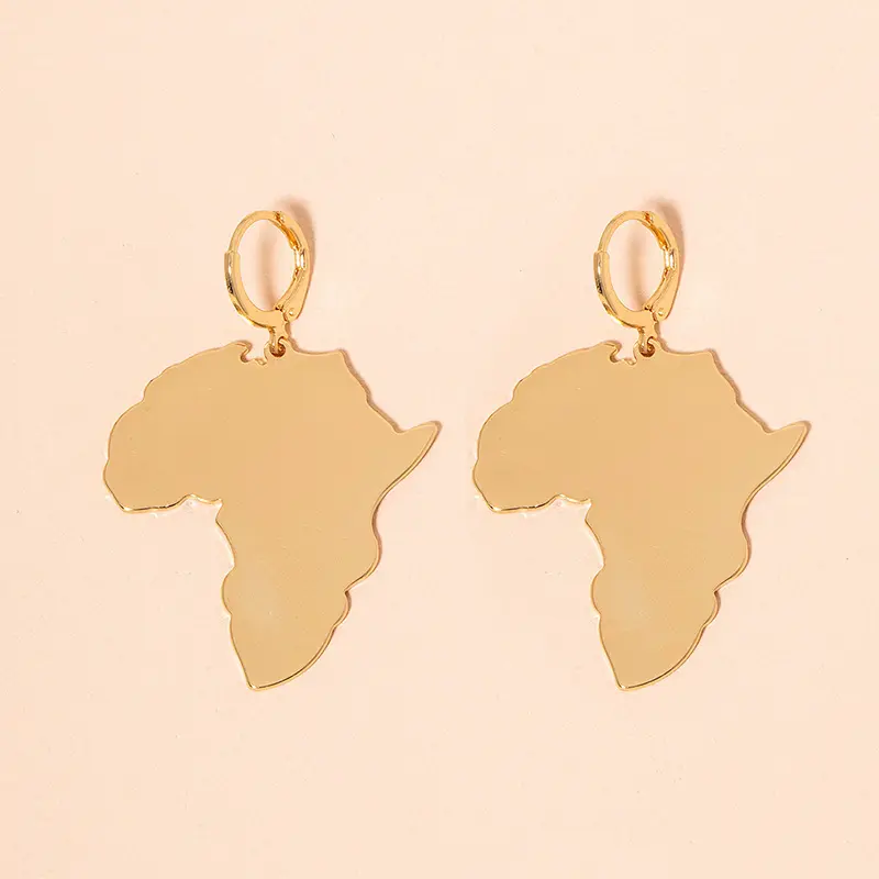 Wholesale New Stylish Simple African Map Shape Luxury Golden Alloy Earrings Temperament jewelry
