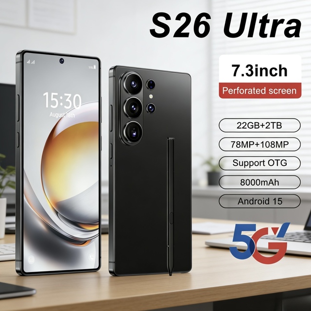 S26 Ultra 22GB+2TB Hot Sale 5G Mobile Phone Dual SIM 7.3" 8000mAh S-Pen Deca Core CPU 78+108MP Android 15 System Mobile Phones