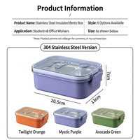 Boîte repas carrée hermétique en acier inoxydable avec cuillère et fourchette intégrées, couvercle en plastique anti-fuite, portable, à un seul niveau