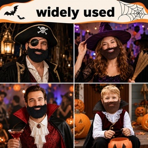 Vente en gros de fausse barbe courte en peluche marron-noire avec bande élastique, accessoire de costume pour Halloween, cosplay, scène et fête - Product Image 5