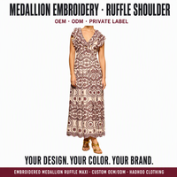 Robe longue maxi à col en V profond, brodée d'œillets, à manches courtes volantées, coupe trapèze, à bords festonnés, pour femme, formelle, vente en gros, sur mesure, fabricant OEM