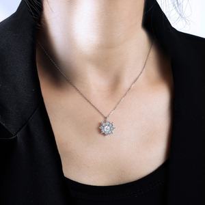 925 Sterling Silver Women's Trendy Sunflower Pendant Necklace Brilliant Cut Cubic Zircon Stone Rhodium Plated Link <b>Chain</b> Party - Product Image 5