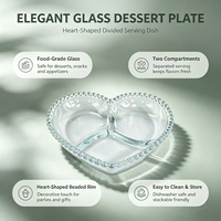 Plat de service élégant en verre transparent en forme de cœur, avec bordure perlée, pour la table de la Saint-Valentin, idéal pour la présentation de bonbons, fruits et desserts