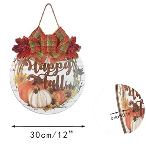 Autumn Thanksgiving Welcome Wooden Tagging Hello Pumpkin Wood Logo Leaf Berry Pumpkin Country Wall Decoration Stain Glass Window