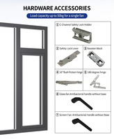 Projet de villa personnalisé Fenêtre en aluminium à coupure thermique à économie d'énergie à double battant en verre trempé coupe-vent