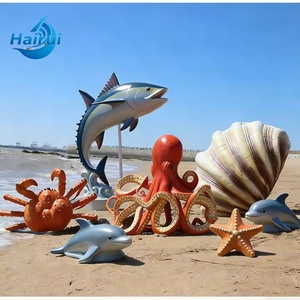Scultura di stella marina, conchiglia, corallo, conchiglia marina, pesce in fibra di vetro e resina, decorazione per acquario, statua ecologica da esterno a simulazione di spiaggia - Product Image 1