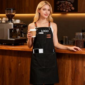 Vente chaude Tabliers en toile avec logo personnalisé Sangle réglable Facile à porter Uniforme Tablier pour homme et femme pour restaurant Noir Rose <span class=keywords><strong>Café</strong></span> - Product Image 3