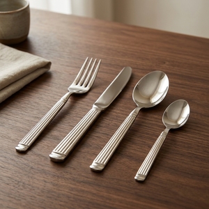 Ensemble de couverts en acier inoxydable 410 rainuré style colonne romaine, finition miroir de luxe, <span class=keywords><strong>fourchette</strong></span>, <span class=keywords><strong>cuillère</strong></span>, <span class=keywords><strong>couteau</strong></span> pour hôtel - Product Image 2