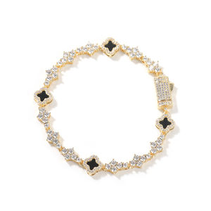 سوار ذهبي مطلي ملون بتصميم البرسيم رباعي الأوراق، سلسلة سداسية عصرية من النحاس مع حجر الزركون - Product Image 5