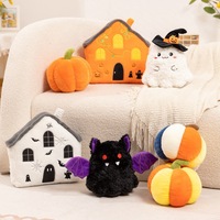 Nouvelles Peluches d'Halloween en Polyester : Citrouille, Fantôme, Petit Chauve-souris, Coussins en Forme de Maison Unisexe
