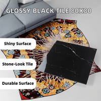 Carrelage de sol moderne pour salon, 800x800mm, en porcelaine antibactérienne, effet marbre noir brillant, bordures en briques réfractaires de luxe