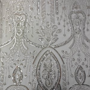 Tela de Malla con Lentejuelas y Bordado de Plumas, Diseño Elegante MQ, para Vestidos de Novia, Resistente a las Manchas - Product Image 3