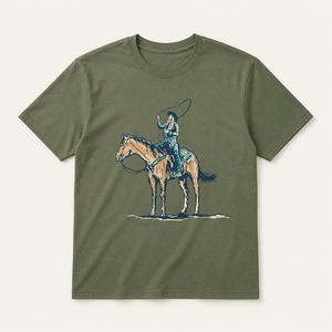 Camiseta con estampado de vaquera montando a caballo para mujer, informal, de manga corta, de algodón, con cuello redondo - Product Image 4