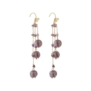 Smoke purple colored glaze lily bell tassel earrings women's 2022 new fashion luxury exaggerated design long earhook earrings