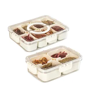 Rayshine Plastic Sealed Round Storage Divider Containers Snackle Box For Portable Snack Platters With Lid & Handle