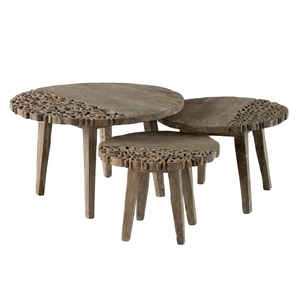 Layla Half Carving <b>Round</b> Solid Wood <b>Coffee</b> <b>Table</b> 60cm Handcrafted <b>Wooden</b> Center <b>Table</b> for Living Room Home Furniture - Product Image 2